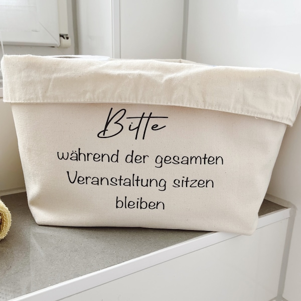 Klorollenhalter Utensilo Badezimmer Gästeklo Gästebad Aufbewahrungskorb Toilettenpapier Klopapierhalter bitte sitzen bleiben schwarz weiß