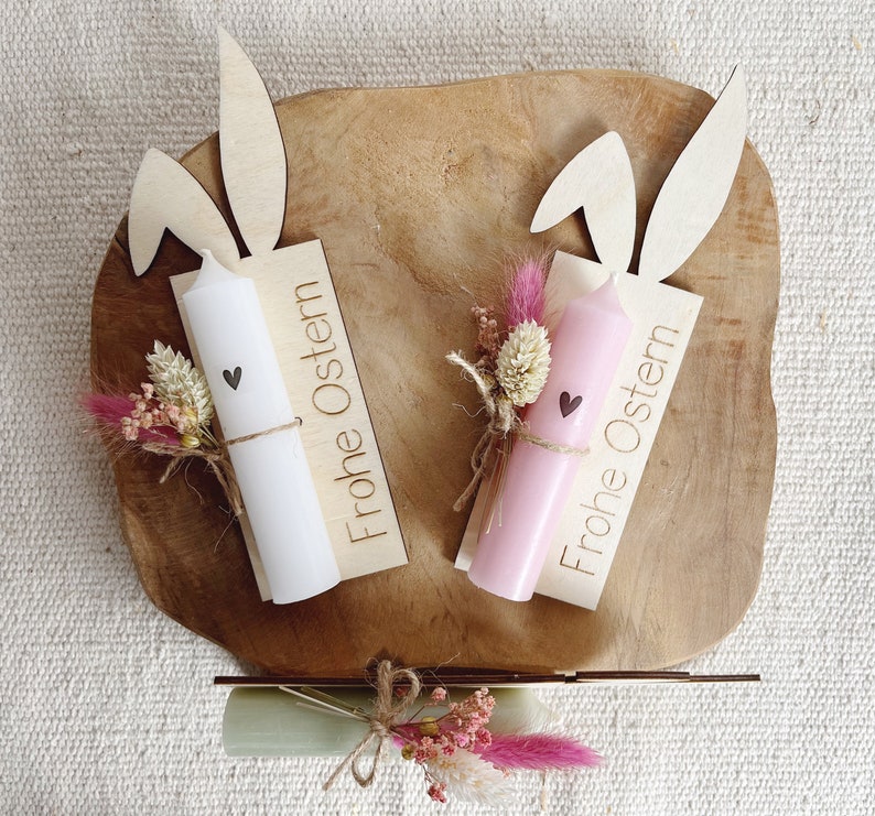 Ostergeschenk Hase mit Kerze und Trockenblumen personalisierbar mit Name Geschenk zu Ostern Bild 7