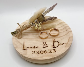 Ringteller Hochzeit personalisiert Holz Gravur Teller Ringe Eheringe Trauringhalter Trauringe Ringkissen Ringträger Ringtablett Ringschale