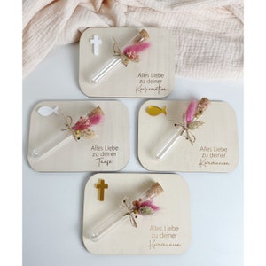 Kaartgeld cadeau voor communie, vormsel, doop - cadeau souvenir hout cadeau idee gravure - vis, kruis goud wit