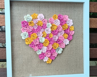 Shadow Box with Paper Flowers -Heart Shaped