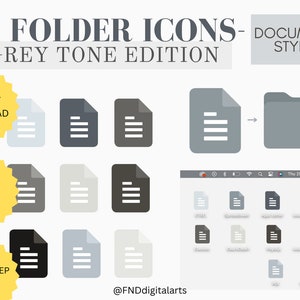 Grey Folder Icons Document Style Icons for Mac Windows PC Desktop Organiser File Icons Grey Aesthetic Laptop Business Professional Icons