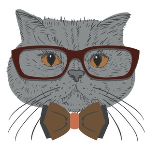 Sr Cat with glasses digital print PNG, JPG, SVG