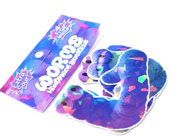 Saure GUMMY WORM Candy Holo Aufkleber - 4er Pack - Handgemacht - Holografischer Vinyl-Effekt