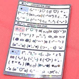 Hoja de calcomanías Kaomoji / ASCII / PictoChat - Hecha a mano - Vinilo holográfico Años 90 / Y2K Tech DS Chatlog Heisei Pegatinas retro Nostálgicas Románticas