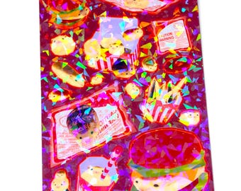 Hammy Meal Hamster Fast Food Sticker Bogen - Handgemacht - Holographisch Vinyl Low Poly Lustig Sticker Bogen Nostalgisch