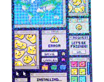 SMILY COMPUTER Windows Sticker Sheet - Hand Made - Holographic Vinyl 90s / Y2K Tech MS Paint Software Inspired Retro Stickers Nostalgia Core