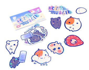 Hamster Life Aufkleber - 8er Pack - Handgemachte Vinyl-Aufkleber, niedliche Nagetiere Mini-Sticker-Set