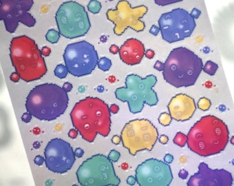 Happy Pixel Art Blob / Emoji Sticker Sheet - Hand Made - Holographic Vinyl 90s / Frutiger Aero Stickers