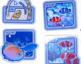 Frutiger Aero Style Fisch Holo Aufkleber - Holografisch Vinyl Pixel Art Y2K/90s Computer Fenster Inspiriert (Nostalgie/Netzkern!)