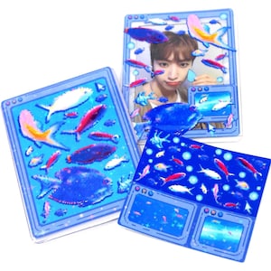 Pixel Fish – Conjunto de decoração com moldura para cartões de fotos K-Pop com carregador superior