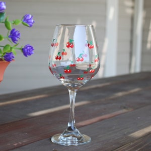 Cherry Bomb Hand-Painted Stemmed Wine Glass