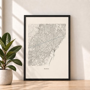 Barcelona Street Map Print, Eixample Grid, Mediterranean Travel Art (Framed or Unframed)