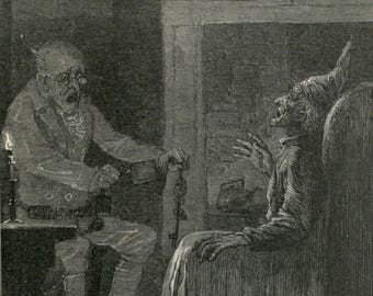 Lámina vintage del fantasma de Marley / Arte mural de Cuento de Navidad de 1868 / Decoración navideña gótica / Ilustración de Dickens para imprimir