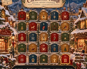 Calendario de Adviento imprimible de la Aldea Navideña / Aldea con cuenta regresiva de 25 días / Decoración de Aldea Invernal Encantada / Actividad navideña familiar