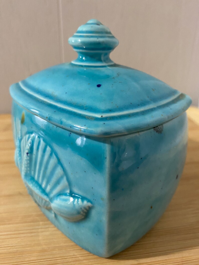 Vintage Teal Ceramic Trinket Box Ocean Theme by Duncan Enterprises Etsy