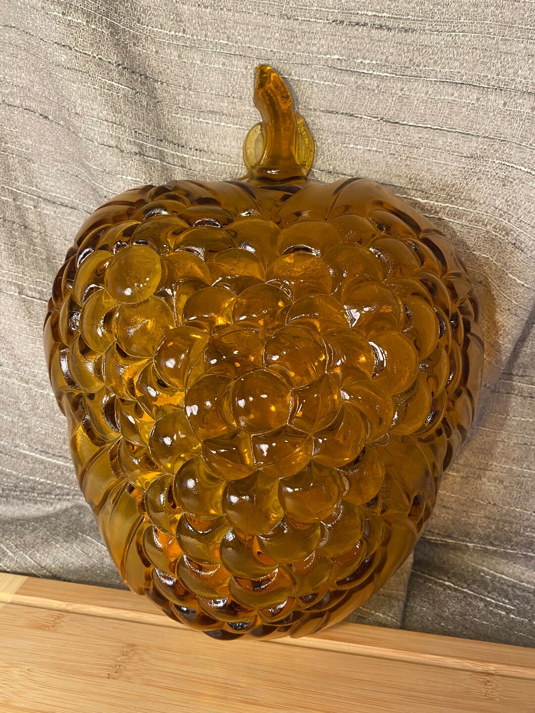 Amber Glass Fruit Bowl Raised Grapes and Leaves Pattern Etsy