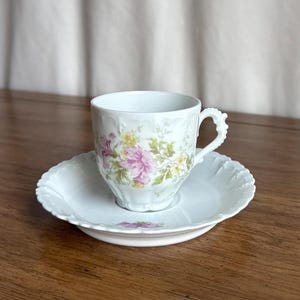 Antique Demitasse Porcelain Floral Cup and Saucer