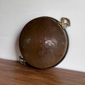 Vintage Old World Copper Plated Round Rustic Pan With Brass Handles