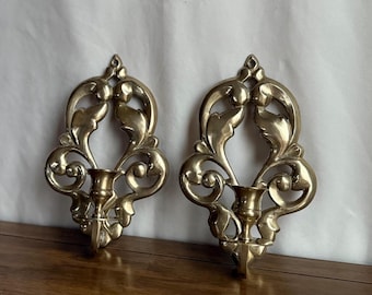 Mid-Century Art Nouveau Brass Candlestick Wall Sconces