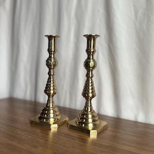 Vintage Pair Solid Brass Beehive Candlestick Holders