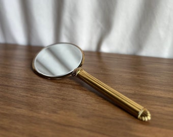 Vintage Vanity Gold Metal Hand Mirror