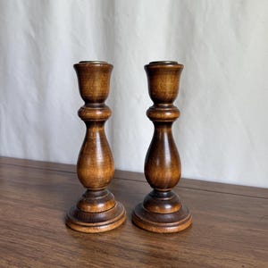 Vintage Turned Wood Candlestick Holders Set of 2