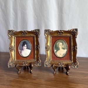 Paar Vintage verzierte Cameo Rahmen 2er Set viktorianische Dame Porträts Miniatur