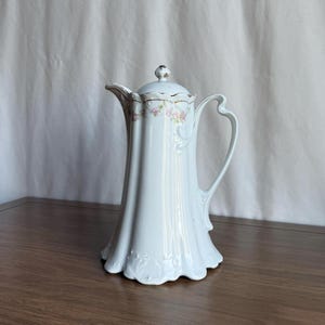 アンティークヨーロピアン磁器チョコレートポット ピンクフローラルゴールドトリムスカラップ