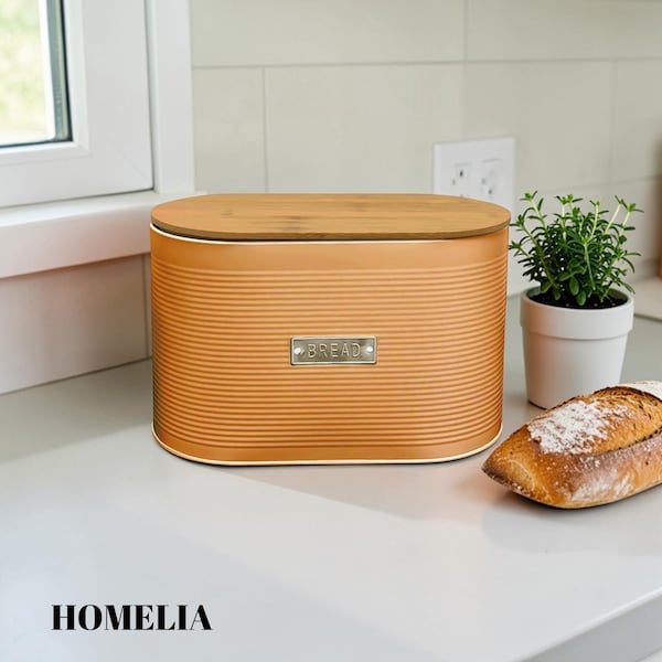 Copper Bread Bin with Bamboo Lid, Elegant Kitchen Counter Organizer, Modern Farmhouse Decor