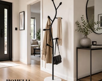 Tree Branch Coat Stand | Freestanding Metal Coat Rack Marble Base Hallway