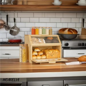 Wooden Bread Bin: Kitchen Storage Box, Countertop Storage