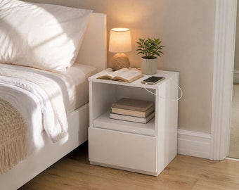 Compact Bedside Table with Drawer and Shelf, Small Space Nightstand for Modern Bedrooms UK