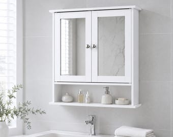 Bathroom Mirror Medicine Cabinet, Wall Mounted Organizer with Shelf for Small Bathrooms UK