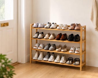 Bamboo Shoe Rack, Multi Tier Entryway Organiser, Eco Friendly Hallway Footwear Storage, Freestanding UK