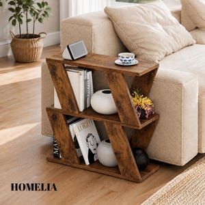 Z Shape Side Table 2 Tier | Slim Wooden End Table Bedside Sofa Living Room