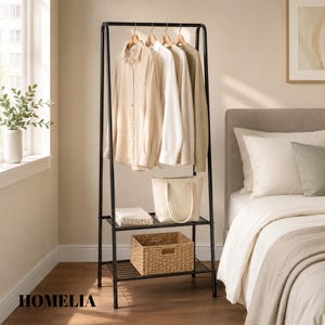 Open Wardrobe Clothes Rail with Storage Shelves,  Space Saving Bedroom Rack UK