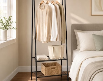 Open Wardrobe Clothes Rail with Storage Shelves,  Space Saving Bedroom Rack UK