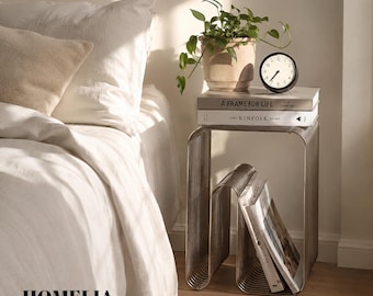 Wire Side Table with Magazine Rack | Metal End Table No Assembly Silver Modern