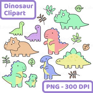 Cute Dinosaur Clip Art - Digital Download - T-Rex - Triceratops - Stegosaurus-  300 DPI - png