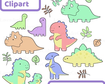 Cute Dinosaur Clip Art - Digital Download - T-Rex - Triceratops - Stegosaurus-  300 DPI - png