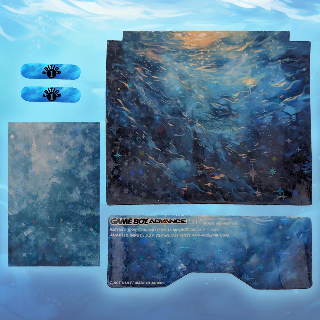 Ocean Blue GBA SP Shell Insert Sticker Set Holographic Stars | Water ...