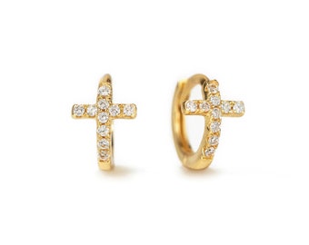 Tiny Cross Huggie Earrings