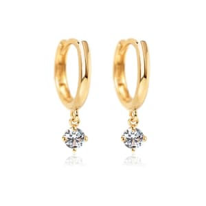 Pavé-oorbellen 14 kt goud op sterlingzilveren Huggie-oorbellen diamanten oorbellen 14 kt goud op Huggie-oorbellen Hangoorbellen