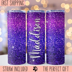 Personalized Glitter Name Tumbler, Custom Glitter Tumbler Cup with Lid and Straw, Bridesmaid Tumbler with Straw, Cute Glitter Birthday Gift