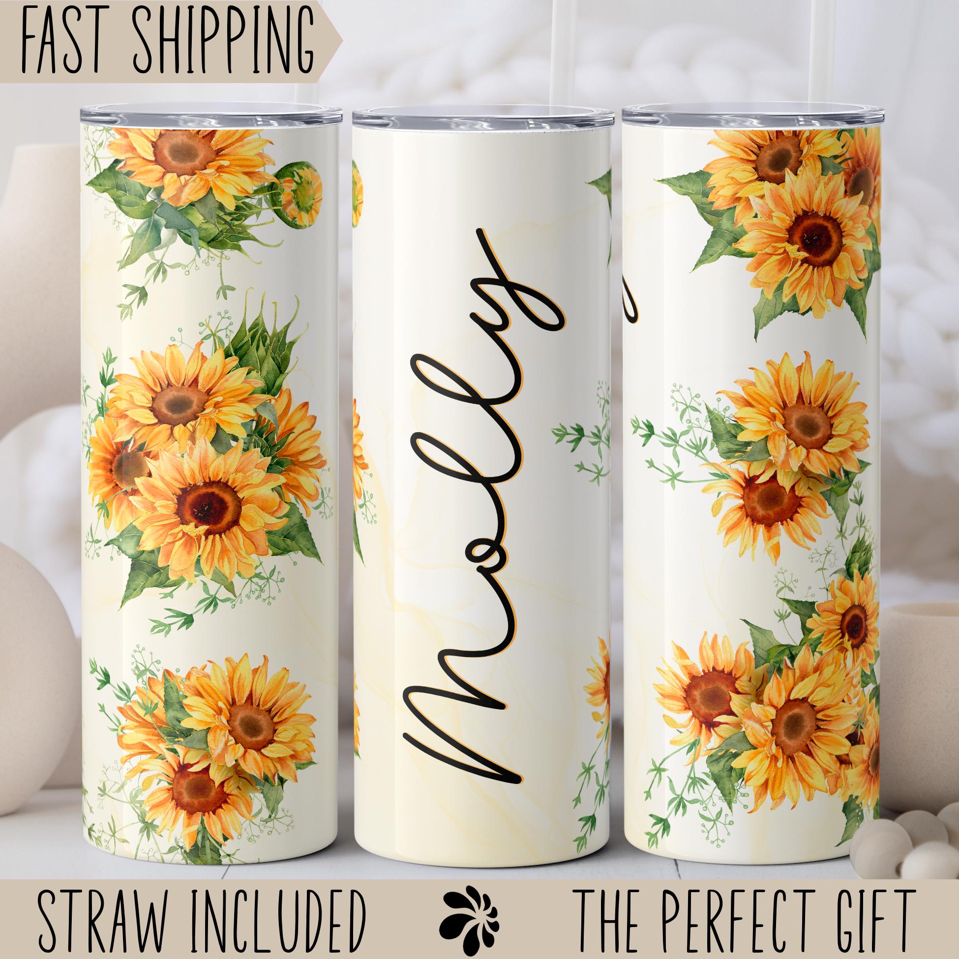 Personalized Sunflower Tumbler Cup, Custom Sunflower Tumbler, Sunflower Travel Mug, Sunflower Tumbler With Lid and Straw, Floral Tumbler Cup