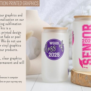 two white and pink tumblers sitting next to each other