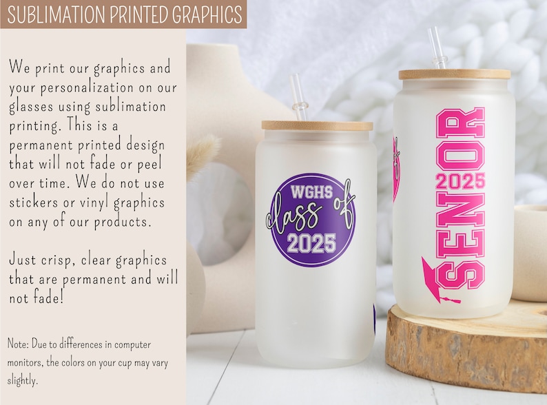 two white and pink tumblers sitting next to each other