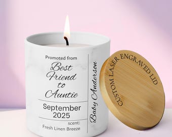 Personalized Baby Reveal Candle, Auntie Baby Announcement Candle, Auntie Gift, New Baby Soy Wax Candle, Best Friend Pregnancy Reveal Gift