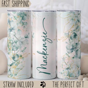 Custom Floral Tumbler Cup, Personalized Floral Name Tumbler with Lid and Straw, Custom Floral Tumbler Gift For Her, Floral Travel Mug